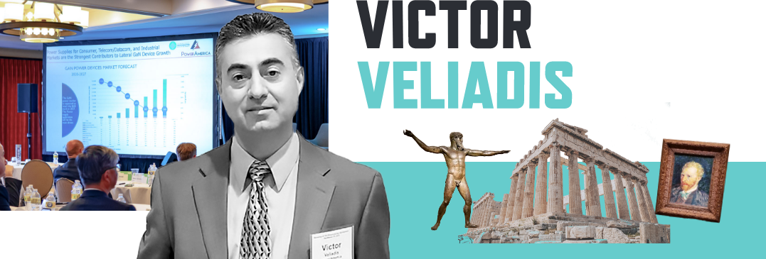 Graphic of Victor Veliadis with the Greek Parthenon