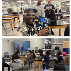 Collage of four images of students participating in LIFT's Manufacturing Day event