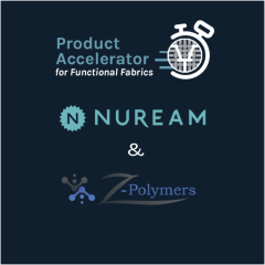 Graphic stating: Product Accelerator for Functional Fabrics with logos for NUREAM and Z-Polymers