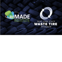 Graphic with the ReMADE institute logo and the New York State Waste Tire Program logo