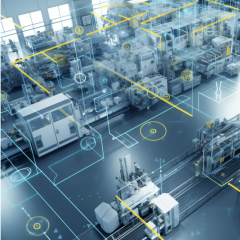 Photo of a factory floor with a digital overlay. Photo from ARM Institute