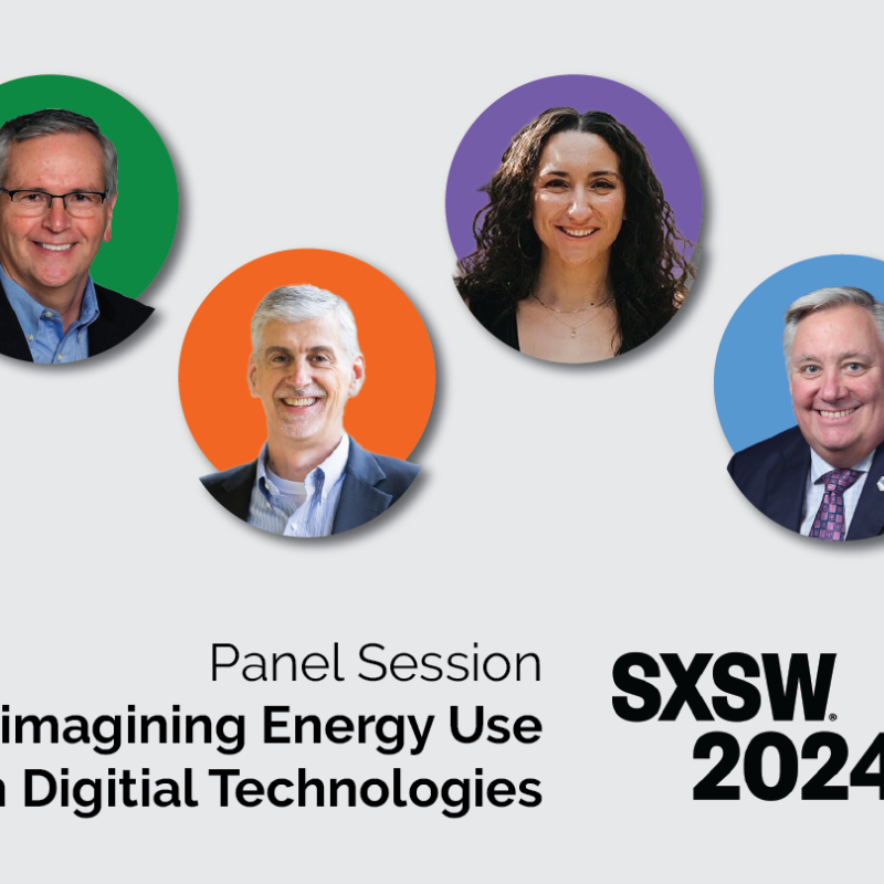 Graphic showing the faces of the four Manufacturing USA panelist for the SXSW session: Reimagining Energy Use with Digital Technologies