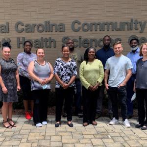 BioWork trainees, with Terra Trujillo (far left) and Lisa Smelser (far right). Credit: Central Carolina Community College. Photo Credit: Elizabeth Ellis, NCBiotech Center