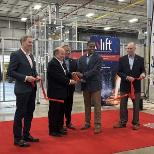 Photo of the ribbon cutting at LIFT's Advanced Metallic Production and Processing (AMPP) Center