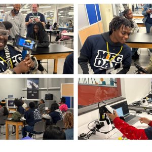 Collage of four images of students participating in LIFT's Manufacturing Day event