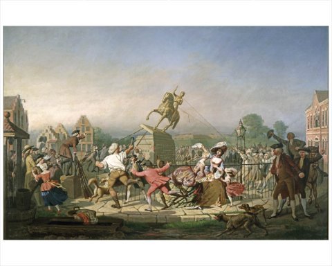 Copy of William Walcutt's “Pulling Down the Statue of George III at Bowling Green”, 1857, oil on canvas.