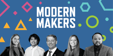 Modern Makers graphic with images of 5 of the makers at the bottom