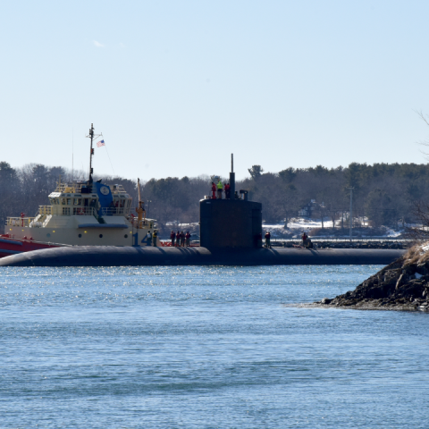 Photo of a submarine in the Portsmouth Naval Shipyard