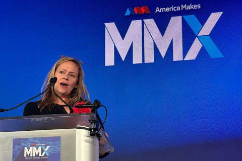 Photo of Kimberly Gibson, America Makes, speaking at America Makes' annual members meeting