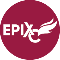 EPIXC logo in white over maroon circle
