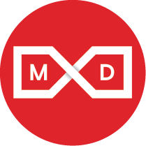 MxD logo in white over a red circle