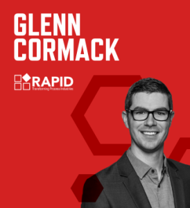 Graphic with a red background and a photo of Glenn Cormack with his name in large white font and the RAPID logo.