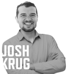 Black and white photo of Josh Krug with his name in large white font.