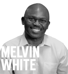 Photo of Melvin White with his name in white font