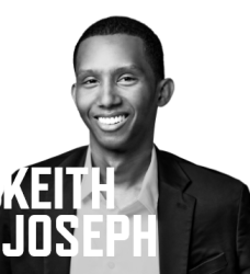 Photo of Keith Joseph with his name in white font