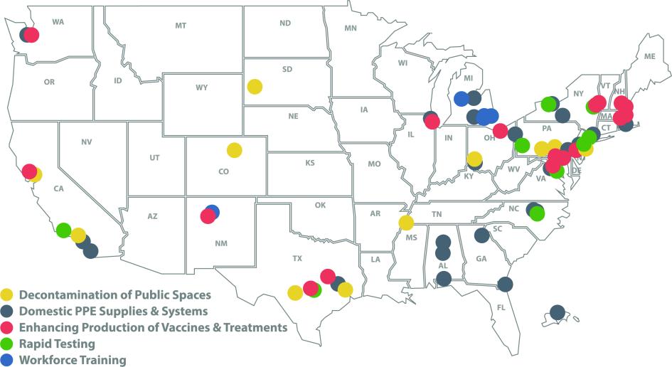 US Map COVID-19 Innovation Sites